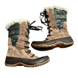 The NORTH FACE Nuptse Purna II Boot Waterproof Suede Tan Green Women’s Size 8